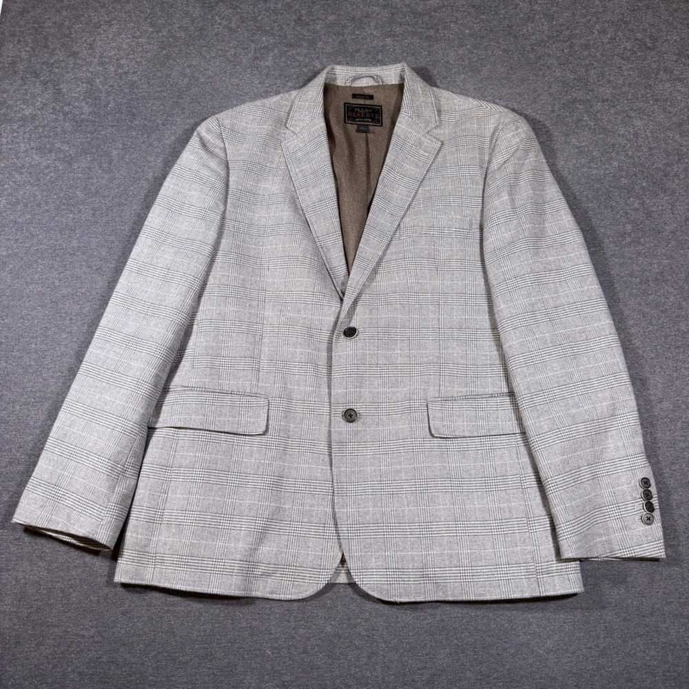 Jos A Bank Reserve Sport Coat Men XL Gray Glen Plaid Tailored Fit Cotton Blazer